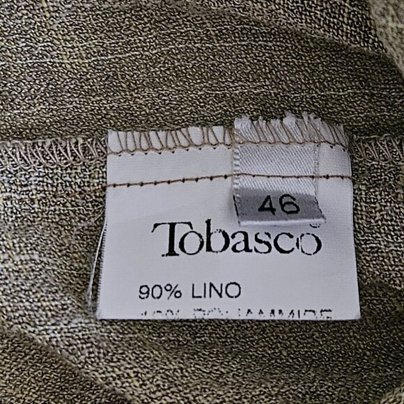 Tobasco Top Women US 10 /46 Olive LS Linen Blend Italy Breathable Summer Buttons - Picture 3 of 16